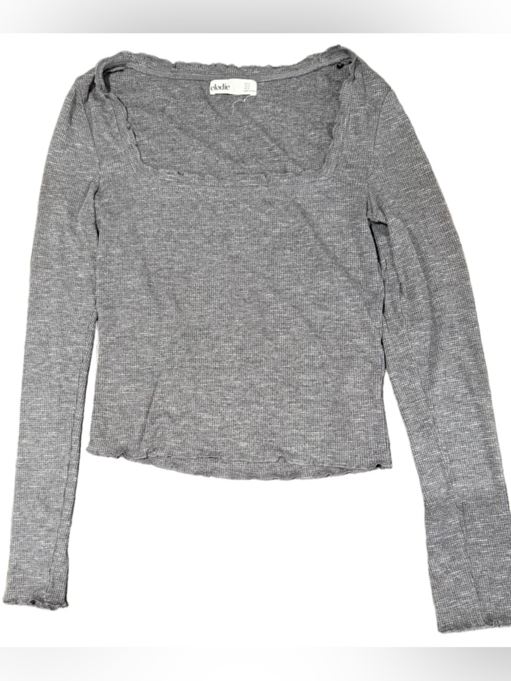 Elodie Gray Ribbed Long-Sleeve Square-Neck Top